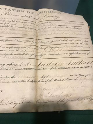 Signed President Andrew Jackson Land Grant Rare 5/13/1833 Document 7th Us Pres