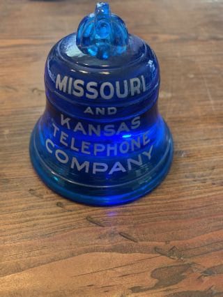 Vintage Bell Telephone Missouri Kansas Cobalt Blue Glass Paperweight 5 Rare