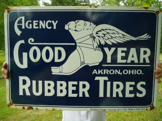 Vintage 1917 Good Year Rubber Tires Porcelain Enamel Sign Akron,  Ohio