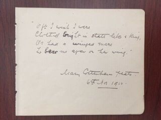 Mary Cottenham Yeats Handwritten Poem Signed By Artist & Wife Of Jack B.  Yeats