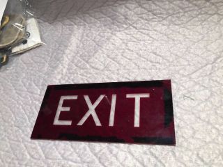 Vintage Antique Ruby Red Glass Exit Sign Plaque,  Letters Are Etched In