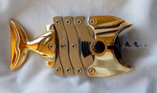 Lazy Fish Gold & Chrome Accordion Style Corkscrew Wine Bottle Opener England