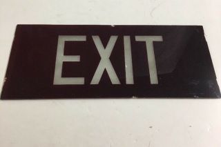 Vintage Antique Ruby Red Glass Exit Sign Plaque,  Theater Art Deco