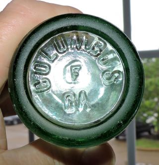2737 Vintage 1940s Green Glass Coca Cola Hobbleskirt Pat D Columbus Ga
