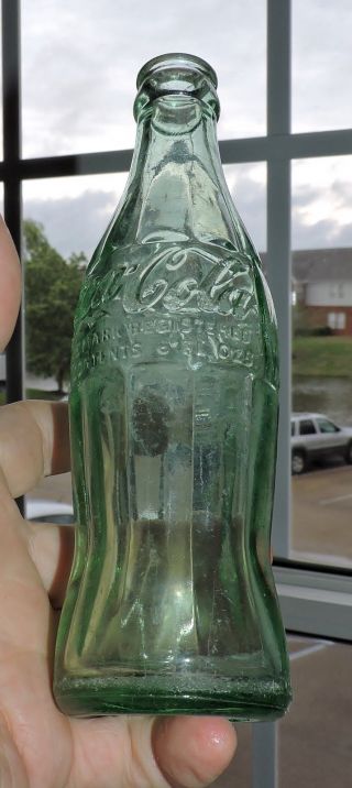 2737 Vintage 1940s Green Glass COCA COLA Hobbleskirt Pat D Columbus GA 4