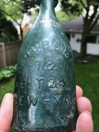 A.  Hubener - York Pontiled,  Green Soda Or Mineral Water Bottle From N.  Y.