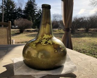 Early 18th Century Dutch Black Glass " Onion " Wine Bottle - Found Off Keys