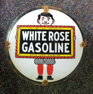 Vintage White Rose Gasoline Porcelain Sign Lubster