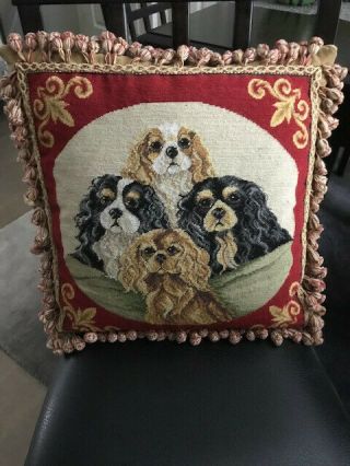 Cavalier King Charles Blenheim Dog Needlepoint Pillow 15”x11” Katha Diddel