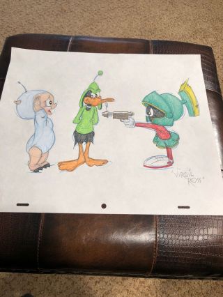 Virgil Ross Sketch - Duck Dodger In The 24 1/2 Century.  Signed 12.  5x10.  5”