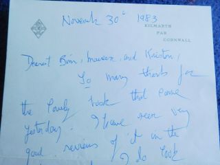 Author Daphne Du Maurier - wonderful rare hand written and signed letter 2