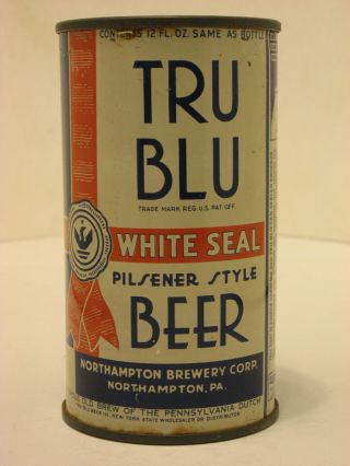 Tru Blu White Seal Pilsener Style Beer Stunning White Enamel Oi Flat Top Can