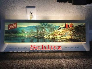 Rare 1958 Schlitz Beer Farm Lake Scene,  Lighted Beer Sign