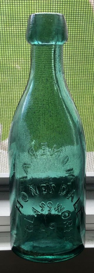 Antique Honesdale Glassworks Mineral Water Teal Green Bottle Misspelled Pa - Ap