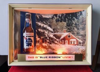 Vintage Pabst Blue Ribbon Beer Sign 3 - D Lighted Brewery Advertising