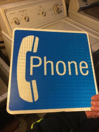 Vintage Public Telephone Pay Phone Booth Sign - 2 - Sided Metal Flange Reflects