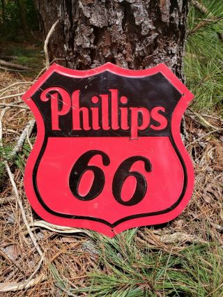 Phillips 66 Red Oil Metal Sign Gas Pump Station - Vintage Style Shield Embossed