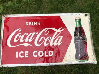 Large Old 1950 Bottle Coca Cola Metal Sign Soda Pop Drink Coke 56 " X 32 "