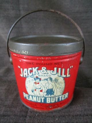 Vintage Jack & Jill Peanut Butter Tin Can Oklahoma City Ok Russell Jobbers Mills