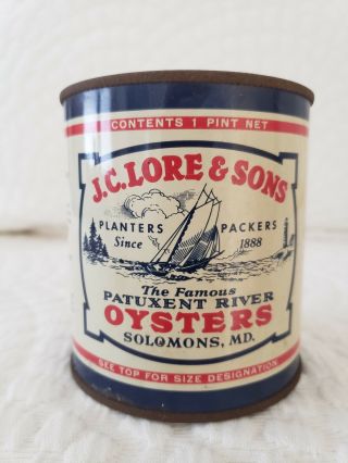 Hard To Find J.  C.  Lore & Sons Oyster Tin Can,  Pint Size,  Solomons,  Md 101