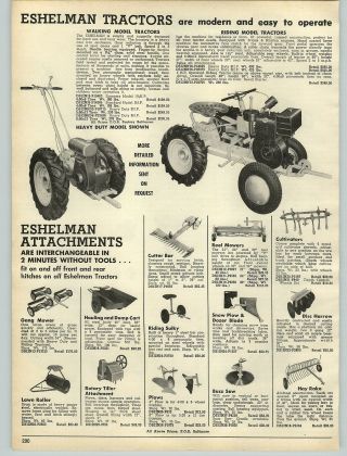 1956 Paper Ad Eshelman Garden Lawn Tractor Riding Walking
