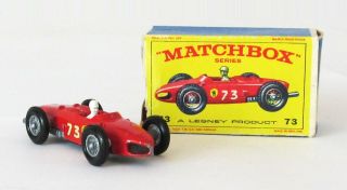 Vintage Matchbox Lesney 73 Ferrari F1 Race Car Regular Wheels Worn Box