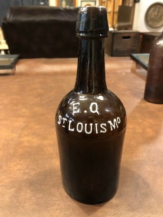 Eq St.  Louis Black Glass Ale Bottle