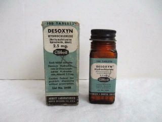 Vtg Desoxyn Methamphetamine Pharmacy Bottle - Full - 2.  5mg - Abbott