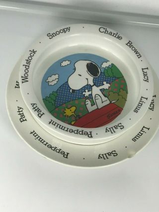 Vintage Snoopy Woodstock Peanuts Bowl And Plate Set