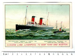Big Size Victorian Trade Card,  Ship Line,  Cunard Line,  Liverpool York Boston