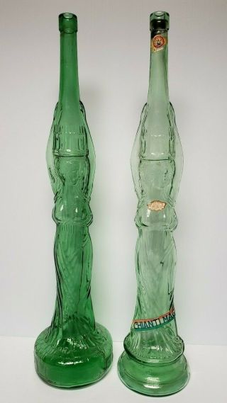 Rare 32 " Green Glass Figural Woman Lady Chianti Wine Bottles Collectible