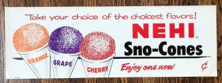 1950s Nehi Sno - Cones Paper Sign Vintage Advertising Ice Cream Soda Fountain