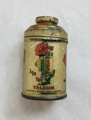 C.  1908 Antique 2 " Tall Miniature Litho Advertising Talc Tin - San Toy Talcum