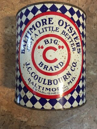 Baltimore Big C Brand Gallon Tin Oyster Can Jc Coulbourn Md47 Oyster Tin Can