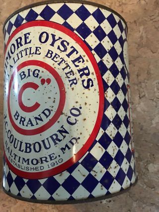 Baltimore Big C Brand Gallon Tin Oyster Can JC Coulbourn MD47 Oyster Tin Can 3
