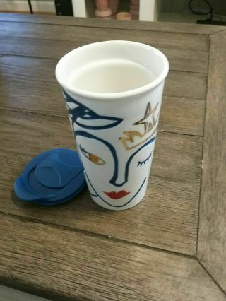 Starbucks 2016 Ceramic Travel Tumbler Mug Siren Mermaid Swarovski Crystal Lips