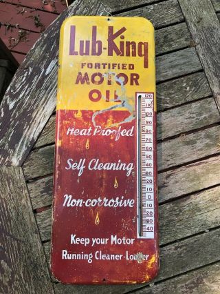 Vintage Large Lube King Motor Oil Advertising Thermometer Sign 1940s