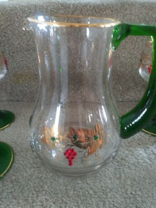 German Pitcher/wine Carafe & Four Wine Glasses With Rhinestones And Gold Rims