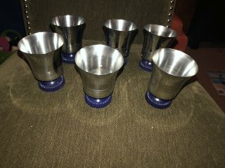 Chase " Doric " Blue Moon Cocktail Shaker Cups 6 Matching Chase Cups Art Deco