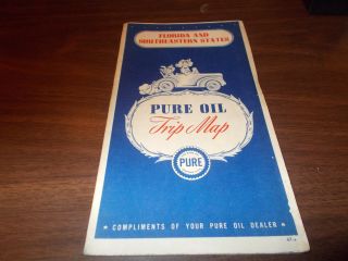 1947 Pure Oil Florida/southeastern States Vintage Road Map