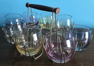 Vtg.  Mid Century Modern Barware Drink Glasses Glassware With Caddy