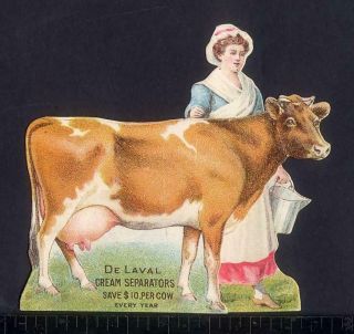 De Laval Cream Separator Die Cut Trade Card Standing Milk Maid & Cow