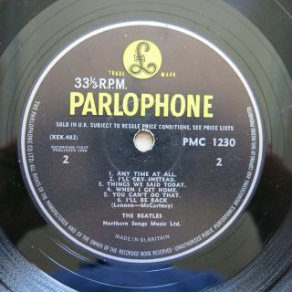 THE BEATLES A Hard Days Night UK 1st press mono vinyl LP Parlophone PMC 1230 VG, 6
