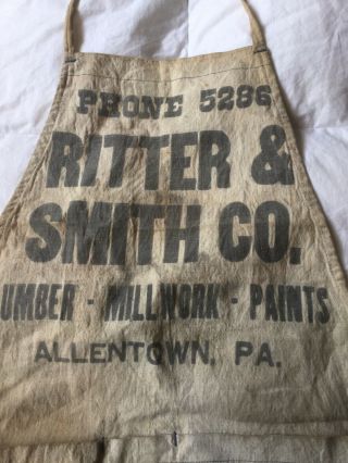 1920’s Ritter & Smith Company Lumber Allentown Pa Advertising Hardware Apron.