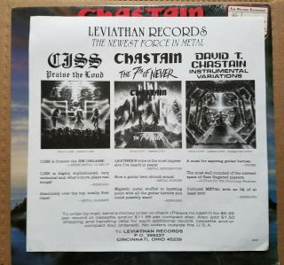 CHASTAIN THE VOICE OF THE CULT VINYL LP 1ST PRESS LEVIATHAN 19881 - 1 VG,  W/POSTER 6