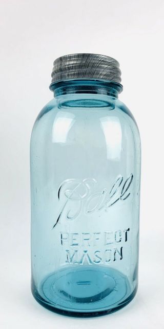 Vintage Ball Perfect Mason Aqua Blue Half Gallon Jar Dates 1930 - 1962,  Zinc Cap