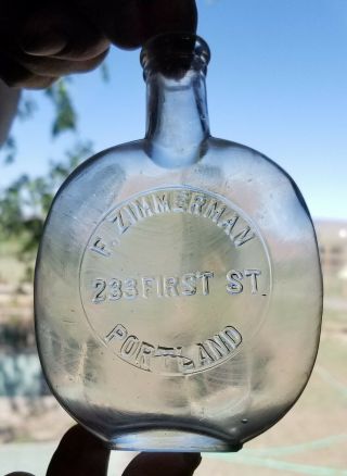 Rare 1/2 Pint " F.  Zimmerman/233 First St/portland " Clear Picnic Flask