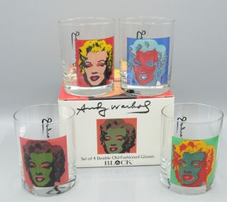 Set Of 4 Dbl Old Fashion Glass Andy Warhol Some Like It Hot Marilyn Monroe (1zqz)