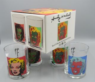 SET of 4 Dbl OLD FASHION GLASS Andy Warhol SOME LIKE IT HOT Marilyn Monroe (1ZQZ) 2