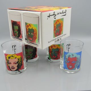 SET of 4 Dbl OLD FASHION GLASS Andy Warhol SOME LIKE IT HOT Marilyn Monroe (1ZQZ) 3